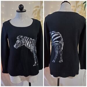 RD Style Zebra Black Knit Eyelash Pullover Sweater Womens Size S Boat Neck Cozy